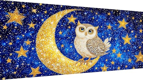 Cadeaux Femme Murale Décoration avec le Kit Diamond Painting Lune Hibou pour anniversaire DIY