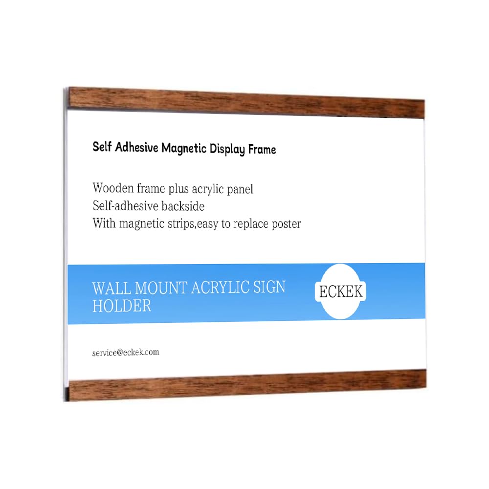 ECKEK Wall Mount Acrylic Sign Holder Self Adhesive Magnetic Display Frame Clear Document Frame for Office, Store, School, Home, Wall Picture Frame (Horizontal A4 210×297mm/8.27×11.69inches)