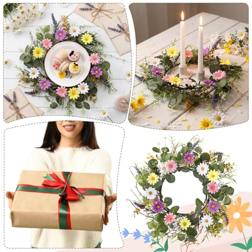 Gandeer Artificial Flower Placemats Set of 6 Faux Greenery Place Mats Summer Hawaii Wreath with Daisy Lavender Flowers Eucalyptus Leaves for Spring Wedding Kitchen Dining Table Porch Wall Decor by Gandeer - Used condition - Image 7