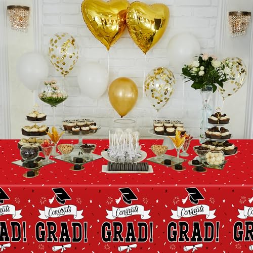 Image of 2 PCS Graduation Tablecloth, 108 inch X 54 inch Red Graduation Table Decorations 2026, Disposable Plastic Tablecover for Grad Decor Party Supplies, Rectangle Table Cover for Class 2026 Congrats Grad for Kids