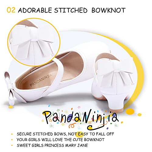Pandaninjia Girls Toddler/Little Kid Jada Dress Mary Jane Pumps With Heels Bow Party Wedding Princess Shoes (White Pu, 13 M Us Little Kid) #TOP4