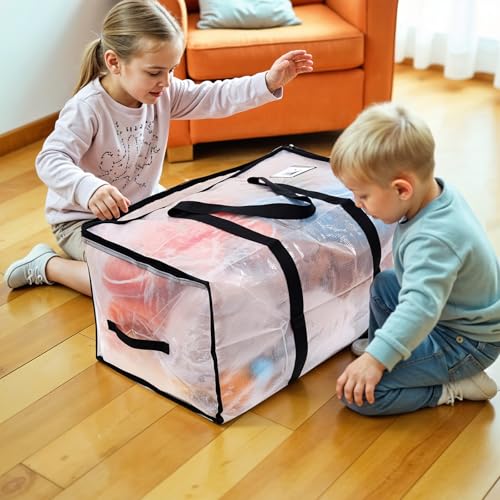 Dntorx 4 Stück 105L Große Aufbewahrungstasche mit Deckel, Faltbare Transparente Umzugskartons Groß mit Reißverschluss Griffe Weihnachtslager für Weihnachtsbaum Tasche Umzug Bettwäsche Aufbewahrung