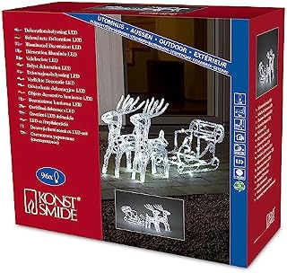 Konstsmide Outside Lights"Carriage with Two Reindeers" / Outdoor Lighting IP44 LED Acrylic Figure with 96 Ice White Diodes / 12 Twinkling Diodes/Transparent Cable