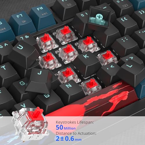 Image of 75% Mechanical Gaming Keyboard, Hot Swappable RGB Backlit Custom With Knob, Gasket Mount USB Wired, 82 Keys Black Blue Linear Red Switch (82 Black Blue)