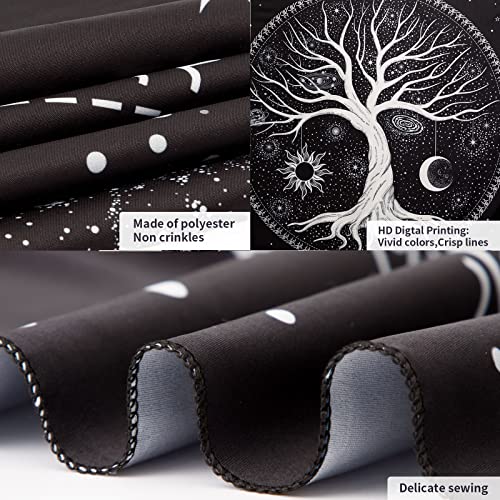 Image of Aesthetic Tree of Life Tapestry Black and White Wall Tapestry Hippie Sun Moon Star Galaxy Space Tapestries Forest Wall Hanging Decor Nature Home Decoration for Bedroom,Living Room,Dorm