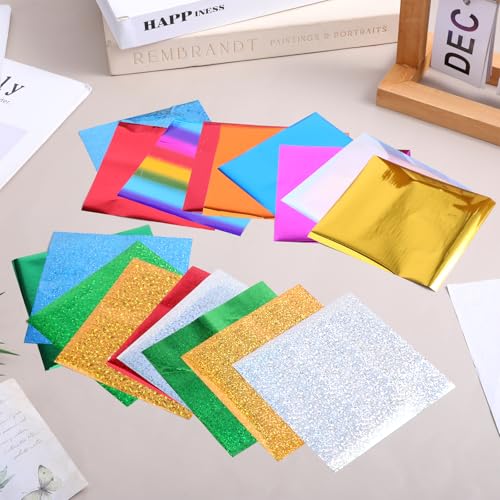 102 Sheets Foil Metallic Transfer Paper Foil Transfer Sheets Transfers Foils Paper Sheet for Scrapbooking Art, Invitation, DIY Crafts (17 Colors 3.9In)