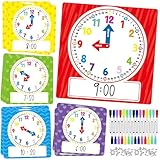 Cinrobiye 25 Pcs Classroom Teaching Clock Set,Learning Clocks,Learning Time with Laminated Dry-Erase Teaching Aids for Home Classroom Teacher Back to School Supplies