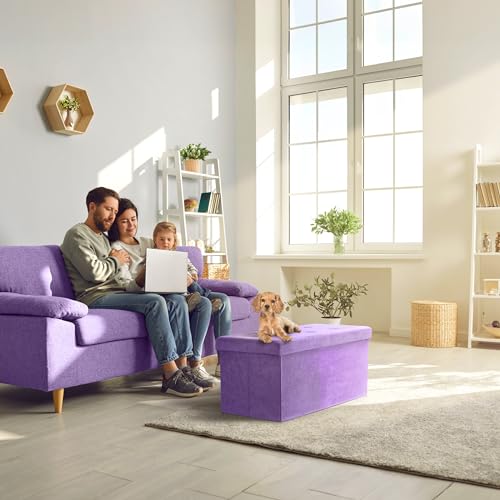 Sorbus Collapsible Storage Ottoman Bench (Purple, Medium (15” x 30” x 15”)) - image 6