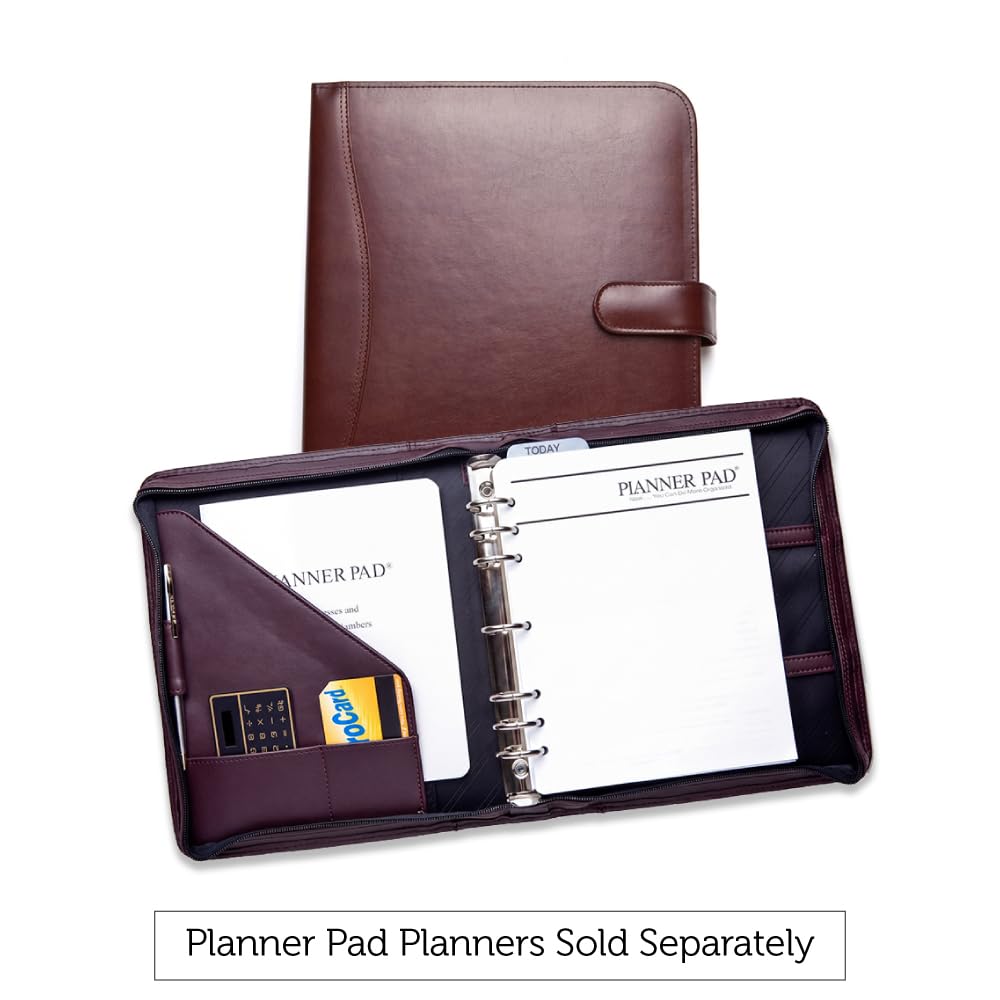 Planner Pad Couverture à 7 anneaux en cuir reconstitué, convient uniquement aux pages Planner Pad de 21,6 x 27,9 cm, bordeaux