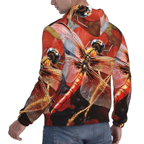 Men's Fleece Pullover Hoodie Long Sleeve Hooded Red Dragonfly Sweatshirt Casual Shirts With Pockets4