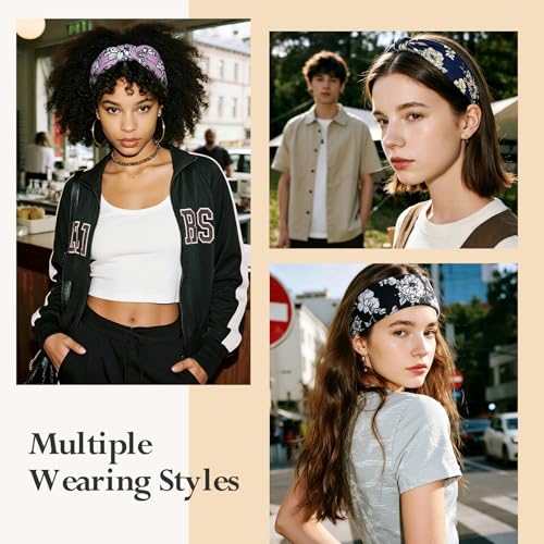 Image of HSEM Wide Headbands for Women 6-Pack - Non-Slip Boho Hair Bands, Thick Elastic Flower Head Bands - Large Knotted Soft Stretchy Sweat Bands for Sports, Yoga, Washing Face, Makeup, Running, Spa