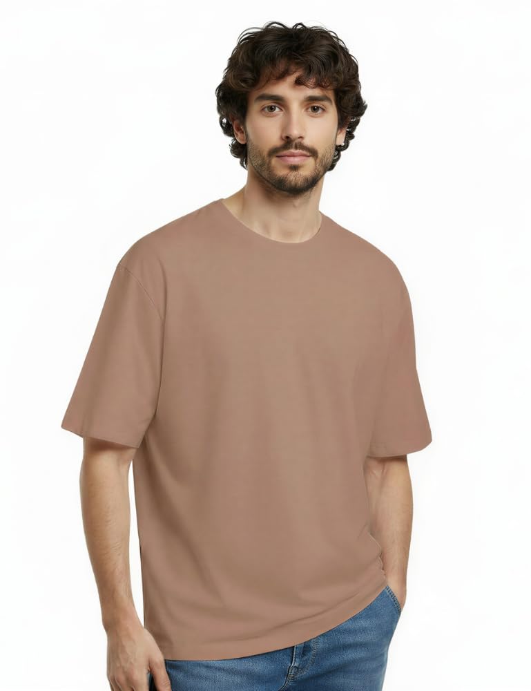 Men’s Oversized Round Neck T Shirt | Premium Solid Drop Shoulder Loose Fit Streetwear Tee-image-26