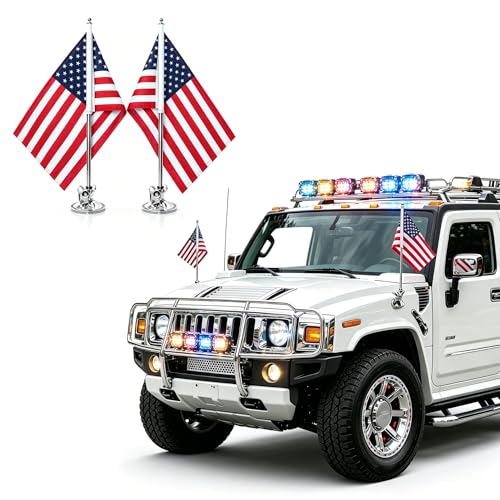 Sports Fan Car Flag with Pole - American Flag for Truck/Car Heavy Duty Car Flag Holder with Suction Cups American Car Flag Mount Banner for Window - Auto Accessories (2-Pack Upgraded)