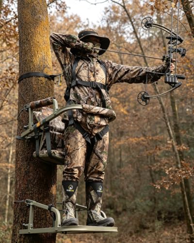 Image of Kalkal Climbing Tree Stand, Foldable Treestand for Deer Hunting with Tree Stand Harness and Camo Thickened Seat Cushion, Comfortable & Portable Climber hunting gear