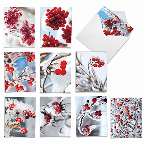 Image of The Best Card Company - 10 Holiday Note Cards for Christmas - Festive Bulk Assortment, Boxed Notecards with Envelopes (4 x 5.12 Inch) - Merry Berries M2274