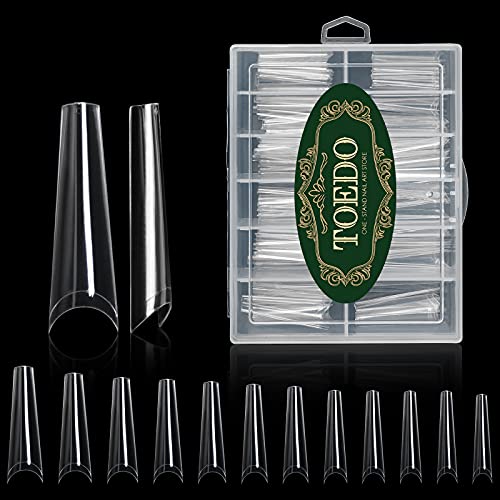 Extra Long Coffin Nail Tips - TOEDO XXL Acrylic Nail Tips 120PCS Half Cover Fake Nail Press on Nails with Box for Home DIY Nail Salon,12 Size (Clear)