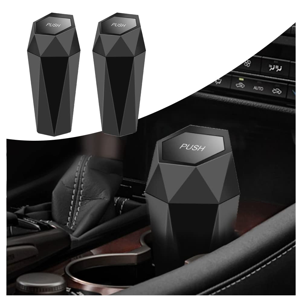 Aokdom Portable Car Trash Can,Diamond Style+Lid Design Waterproof Mini Trash Can for Car Fits Most Car Cup Holders,Home,Office,Bedroom Desk Car Trash Bin Keeps Car Interior Tidy (Black/2pcs)