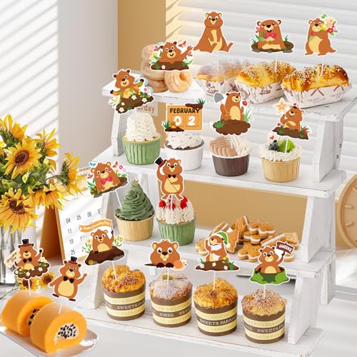 Konsait 25 piezas de decoración para cupcakes de marmota con diseños de animales 4