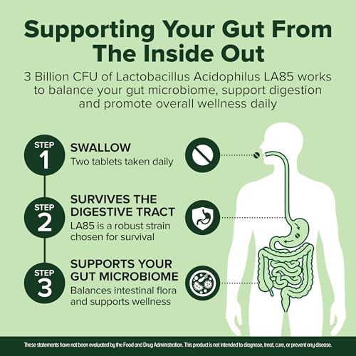 Image of Lactobacillus Acidophilus Probiotic 240 Tablets (4 Month Supply) - Researched Strain LA85 - 3 Billion CFU - Digestive Health & Microbiome Support - GMP Certified (240, Lactobacillus Acidophilus)