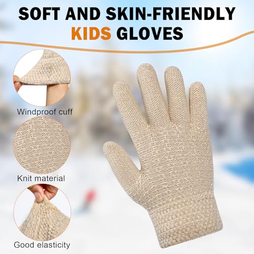 Image of ONESING Kids Knit Gloves - Stretchy Gloves for Boys Girls Winter, Solid Finger Gloves for Children