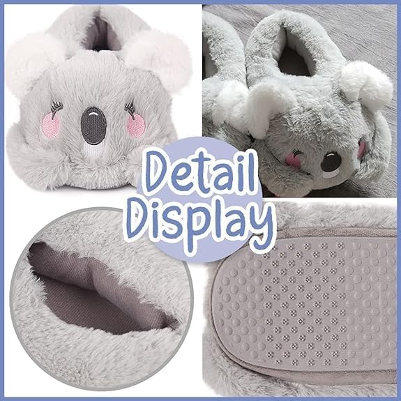 Caramella Bubble Women Cute Animal Koala Slippers Memory Foam Cotton House Shoes Anti-slip Rubber Sole Fuzzy Shoes for Adults Indoor Outdoor - Image 5