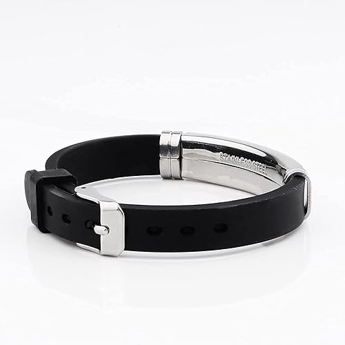 Miniatura 30 de Pulsera de identificación de alerta médica grabada con láser, pulsera ajustable negra ELIOUS para hombres y mujeres, primeros auxilios