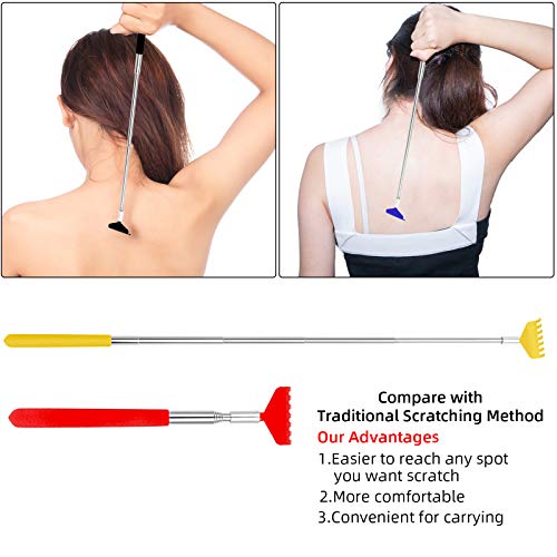 Image of Back Scratcher, WOVTE 4 Pack 4 Color Portable Extendable Stainless Steel Telescoping Back Massagers for Adults Men Women Itch Relief