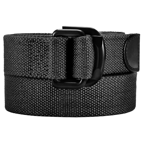 Mens Belts Plus Size Canvas Double D Ring Black Fabric Cloth All Size 39inch to 75inch