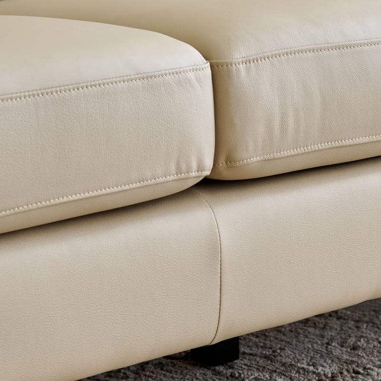 Image of Home Centre | Parque | Half Leather|Solid Wood | 3 Seater Sofas | Cream | 1 Year Warranty