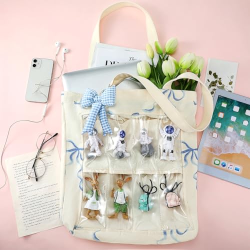 Image of Eccliy 8 Grid Figure Tote Bag Clear Figure Display Bag with Bowknot Portable Display Case for Small Doll
