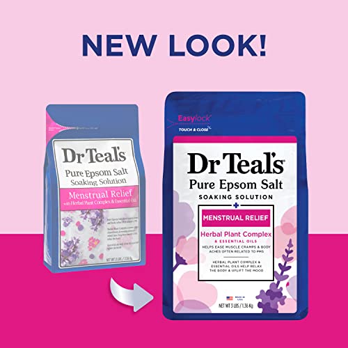 Dr Teal's Pure Epsom Salt Soaking Solution Menstrual Relief With Herbal Plant Complex & Essential Oils 3 Lbs (Pack Of 4) (Packaging May Vary) #TOP1