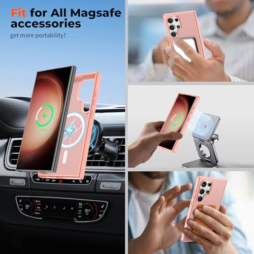 Image of SUPFINE Magnetic for Samsung Galaxy S23 Ultra Case, (Built-in Magnets) (Military Grade Drop Protection) Slim Translucent Shockproof Phone Case,Light Pink