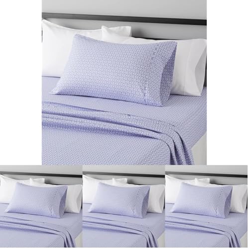 Image of Amazon Basics Lightweight Super Soft Easy Care Wrinkle Free Microfiber 3 Piece Bed Sheet Set with 14-Inch Deep Pockets, Twin, Blue Damask, Printed, Kids, Men & Women Bedding (Pack of 4)