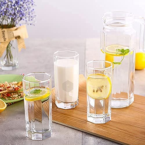 Image of Juice Water Glasses Set of 6,300ml, Transparent Stylish Long Glass Tumbler Plaza High Ball Octagonal Glass (AH-, 6)