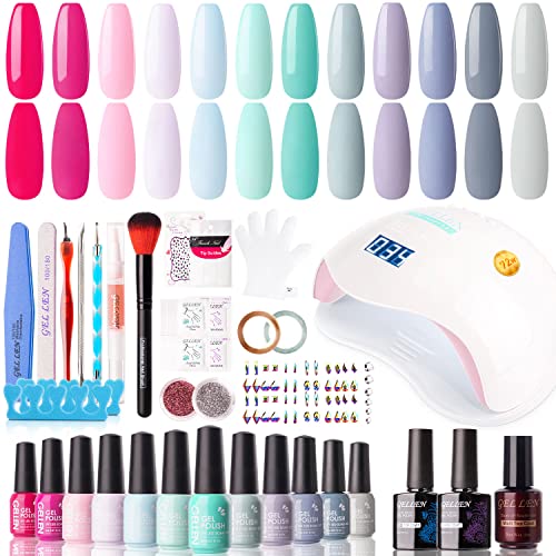 Gellen Gel Nail Polish Kit with U V LED Light 72W Nail Dryer, 12 ...