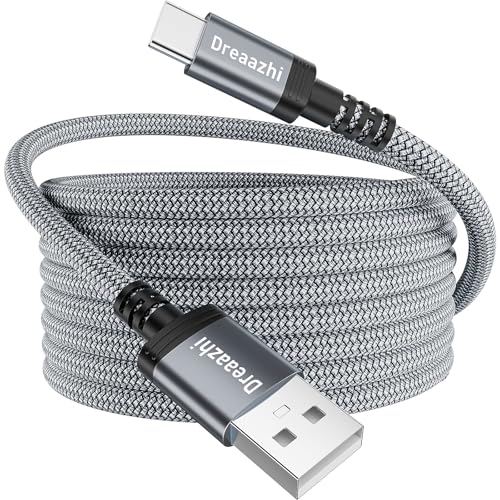 Dreaazhi Extra langes USB C Ladekabel 5M,3.1A schnelles Ladekabel USB Typ C geflochten f&uuml;r PS5 Controller,iPhone 15,Samsung Galaxy S10/S9/S8 Plus,Note 10 9 8,LG V30 V20 G6 G5,Moto,LG,HUWEI etc Grey