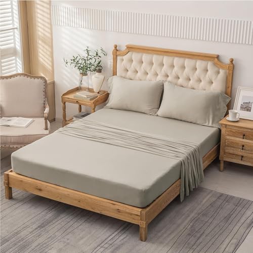PURE ERA Jersey Knit 3pcs Bed Sheet Set 100% T-Shirt Heather Cotton Super Soft Comfy Breathable Fits Mattress Up to 20" Extra Deep Pocket (Dark Beige,Twin XL)