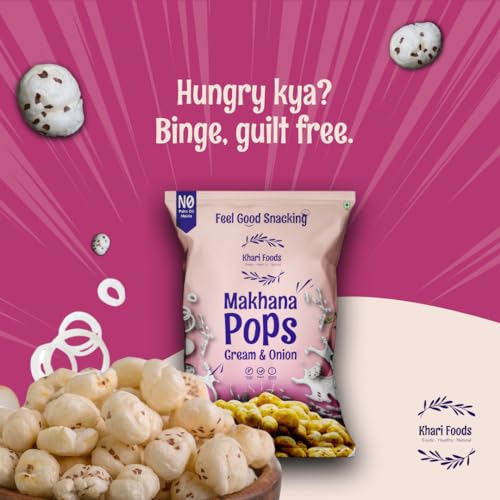 Image of Khari Foods Premium Flavoured Makhana 25g, Crunchy & Roasted Makhana Pops, Protein Source, Fibre Rich, No Palm Oil, Gluten Free (Cream & Onion)