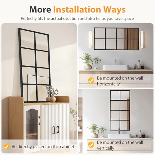 Image of NEWBULIG Wall Mirror, 32 inch x 16 inch Window Decorative Mirrors, Metal Framed Wall Decor Wall-Mounted Mirrors for Bedroom, Living Room, Entryway, Black 2 Packs