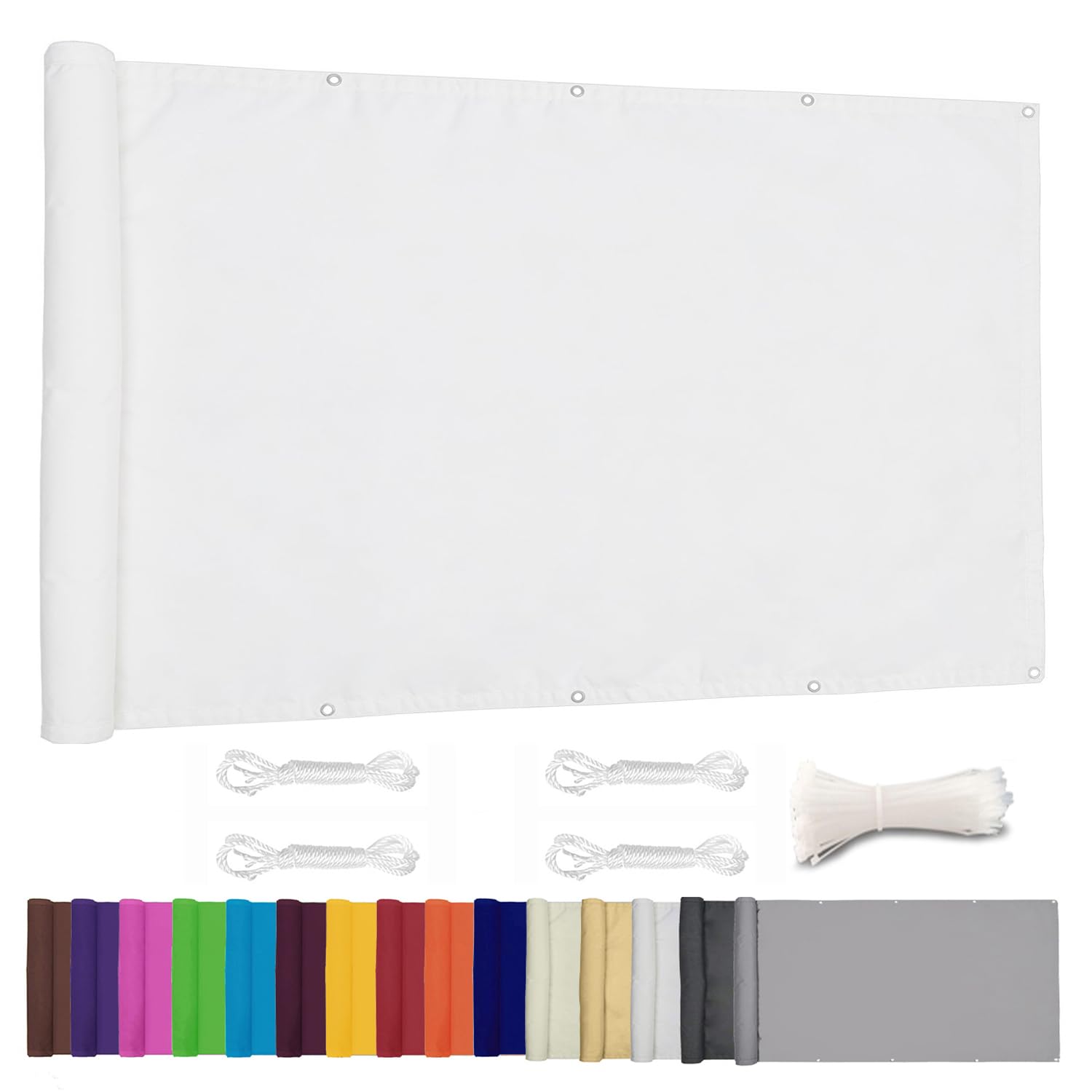 ZHhan Balcony Privacy Screen for Backyard Deck Patio Balcony Fence Porch Sun Shade PVC UV Protection Sun Wind 8 Days Delivered 11 Colors 195 Sizes 420D White — image 1