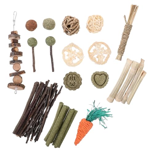 FONDOTIN 1 セット ウサギ モルモット おもちゃ 歯 チュアブル錠 ハムスター スナック ナチュラル モルモットの餌 おもちゃのウサギ ネズミの うさぎ 籐 動物 木製