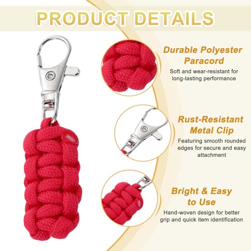 Image of YELARXI Paracord Zipper Pull Polyester Zipper Pulls Replacement Woven Rope with Metal Clasp, 80 mm Length Fit for Backpacks Clothing Luggage Accessories - Cylinder (6 Pack, Red)