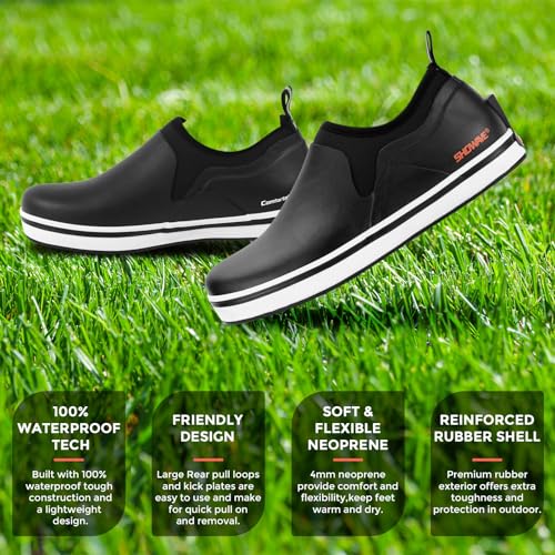 Showave Deck Shoes for Women Waterproof Garden Shoes Slip-on Rain Shoes Breathable Ruber Mud Shoes for Outdoor Fishing Walking Gardening Walking2