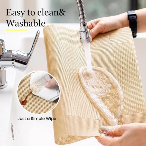Image of Solitude Placemats Set of 4 Dining Table Place Mats | Placemats Table Mat PVC Material | Non-Slip Heat Resistant | Dining Tablemates Washable Anti-Skid | Size 45 x 30 CM (Gold)