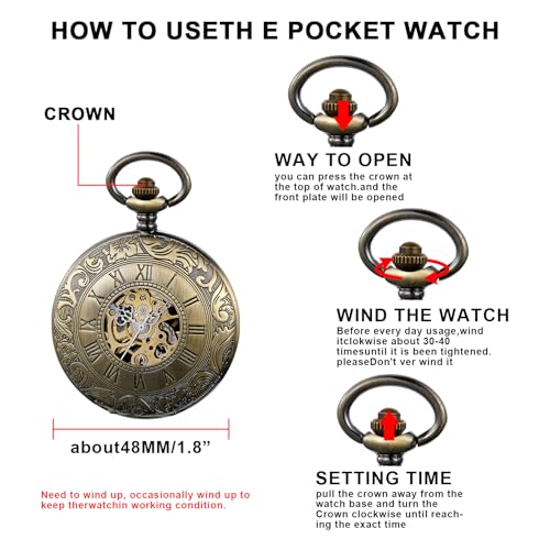 Image of Vintage Gold Double Sides Open Case Mechanical Men's Pocket Watch,Double Face Roman Dial Clock Hand Wind Pocket Watch for Men with FOB Chain