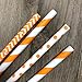 Paper Straws - Orange White - Stripe Chevron - 100 Pack