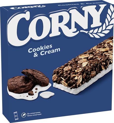 Corny Cookies & Cream, Barrita Sabor Chocolate y Galleta, Textura Crujiente y Cremosa, Ideal para Disfrutar en Cualquier Momento, Pack 6x23g