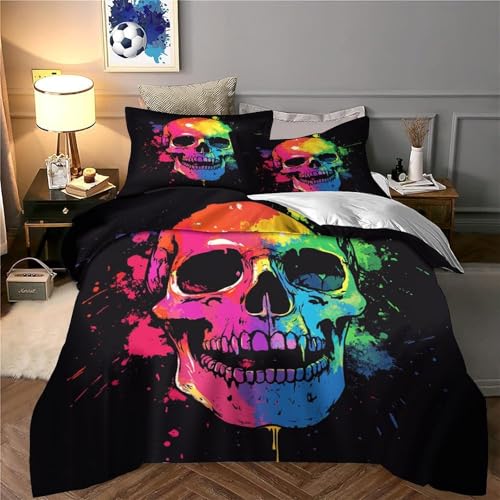 Housse de couette crâne avec éclaboussures colorées en impression 3D dynamique pour lit double - 6