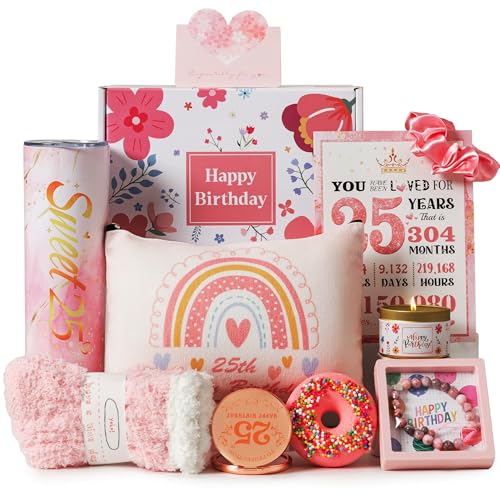 Kebestry 25th Birthday Gifts for Women, Happy 25th Birth-Day Hamper Basket for Her, Turning 25 Year Old Female BD Set,Unique Sweet Personalised Kit Pamper Presents Box for Sister Best Friend