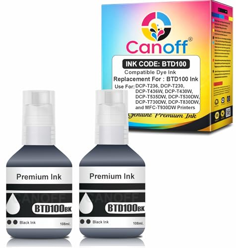 CANOFF BTD100 Refill Ink Compatible with Brother DCP-T236, DCP-T230, DCP-T436W, DCP-T430W, DCP-T535DW, DCP-T530DW, DCP-T730DW, DCP-T830DW, MFC-T930DW Printer (Black_Pack_2pc.)